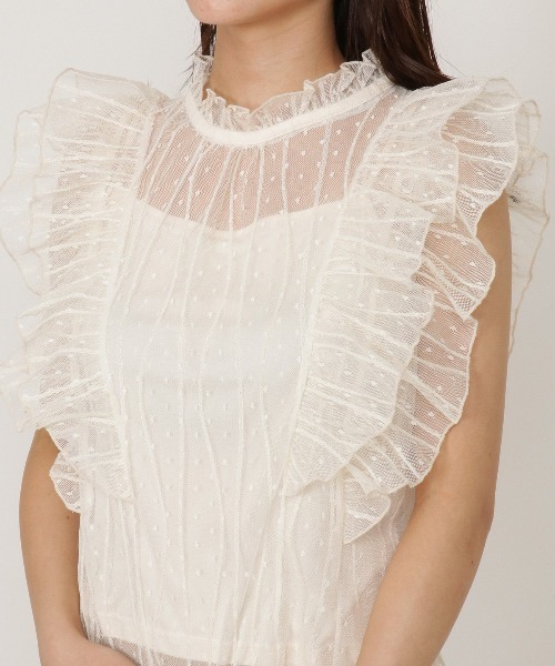 REDYAZEL（レディアゼル）の「ドットチュールフリルブラウス（シャツ/ブラウス・レディース・オフホワイト/イエロー/ブラック/パープル・FREE）」の18枚目の写真