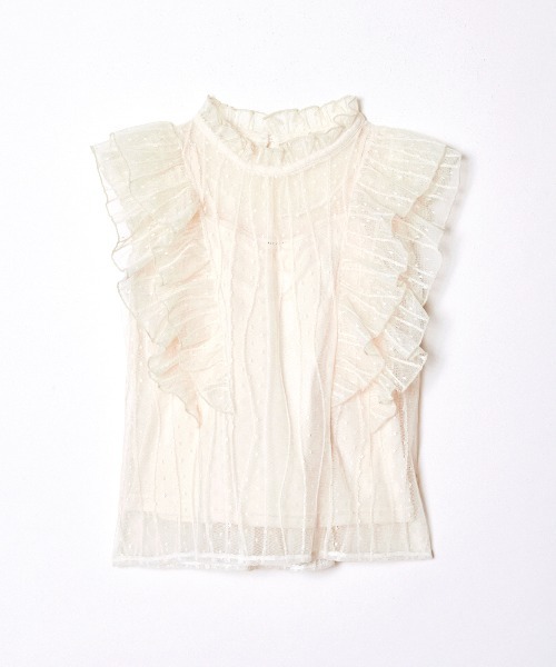 REDYAZEL（レディアゼル）の「ドットチュールフリルブラウス（シャツ/ブラウス・レディース・オフホワイト/イエロー/ブラック/パープル・FREE）」の7枚目の写真