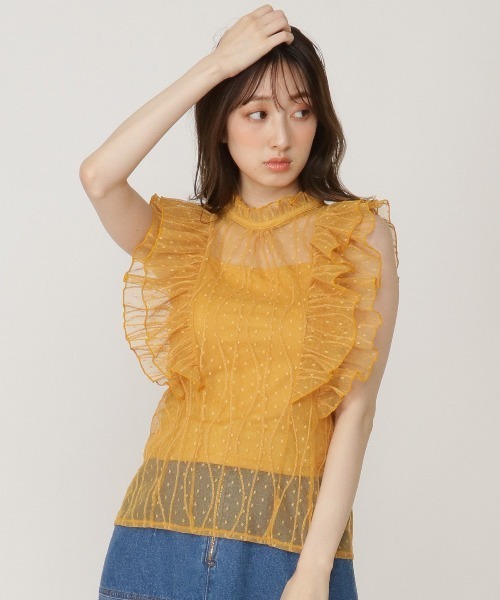 REDYAZEL（レディアゼル）の「ドットチュールフリルブラウス（シャツ/ブラウス・レディース・オフホワイト/イエロー/ブラック/パープル・FREE）」の9枚目の写真