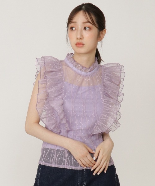 REDYAZEL（レディアゼル）の「ドットチュールフリルブラウス（シャツ/ブラウス・レディース・オフホワイト/イエロー/ブラック/パープル・FREE）」の11枚目の写真