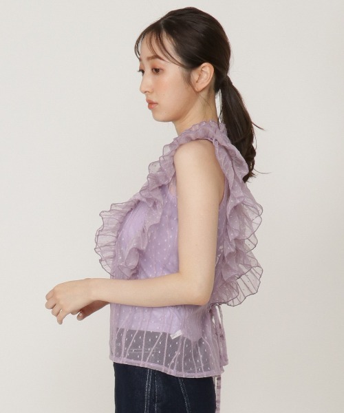 REDYAZEL（レディアゼル）の「ドットチュールフリルブラウス（シャツ/ブラウス・レディース・オフホワイト/イエロー/ブラック/パープル・FREE）」の15枚目の写真