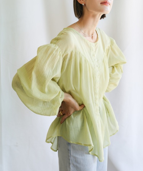 select MOCA（セレクトモカ）の「2021 SS フロントギャザーシフォンブラウス（シャツ/ブラウス・レディース・アイボリー/ミント/ライトカーキ・FREE）」の3枚目の写真