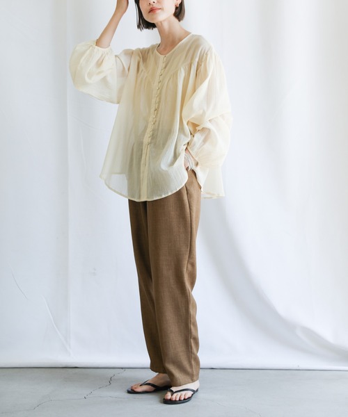 select MOCA（セレクトモカ）の「2021 SS フロントギャザーシフォンブラウス（シャツ/ブラウス・レディース・アイボリー/ミント/ライトカーキ・FREE）」の6枚目の写真