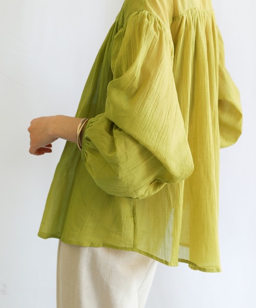 select MOCA（セレクトモカ）の「2021 SS フロントギャザーシフォンブラウス（シャツ/ブラウス・レディース・アイボリー/ミント/ライトカーキ・FREE）」の9枚目の写真