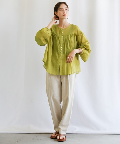 select MOCA（セレクトモカ）の「2021 SS フロントギャザーシフォンブラウス（シャツ/ブラウス・レディース・アイボリー/ミント/ライトカーキ・FREE）」の8枚目の写真