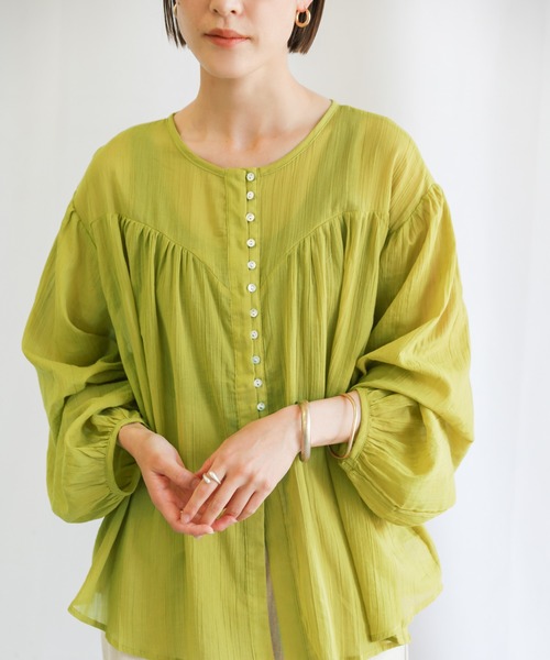 select MOCA（セレクトモカ）の「2021 SS フロントギャザーシフォンブラウス（シャツ/ブラウス・レディース・アイボリー/ミント/ライトカーキ・FREE）」の7枚目の写真