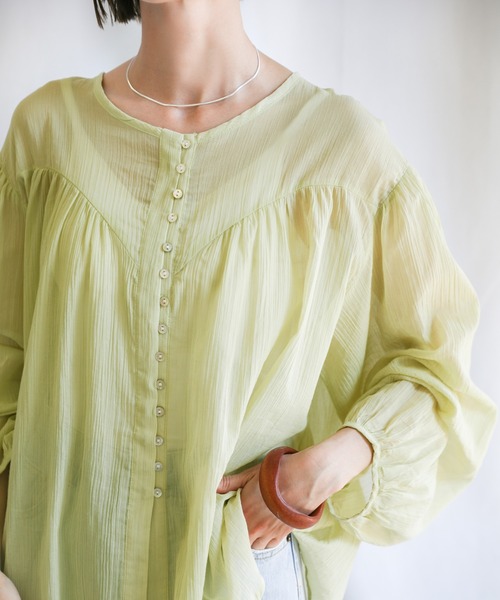 select MOCA（セレクトモカ）の「2021 SS フロントギャザーシフォンブラウス（シャツ/ブラウス・レディース・アイボリー/ミント/ライトカーキ・FREE）」の11枚目の写真