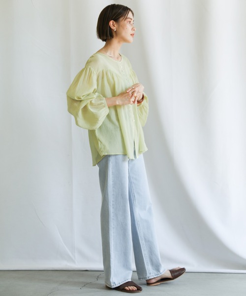 select MOCA（セレクトモカ）の「2021 SS フロントギャザーシフォンブラウス（シャツ/ブラウス・レディース・アイボリー/ミント/ライトカーキ・FREE）」の5枚目の写真