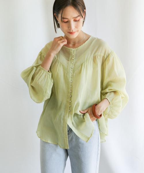 select MOCA（セレクトモカ）の「2021 SS フロントギャザーシフォンブラウス（シャツ/ブラウス・レディース・アイボリー/ミント/ライトカーキ・FREE）」の14枚目の写真