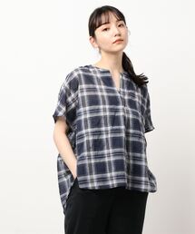 Samansa Mos2 blue | 柄アソートシャーリングチェックブラウス(シャツ/ブラウス)