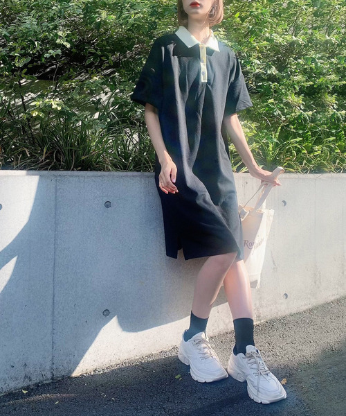 Voyage titty&Co.PETIT(ボヤージュティティアンドコープチ)の「【Voyage titty&Co.】ビックシルエットポロワンピース(ワンピース・レディース・ブラック/ブルー・FREE)」の4枚目の写真