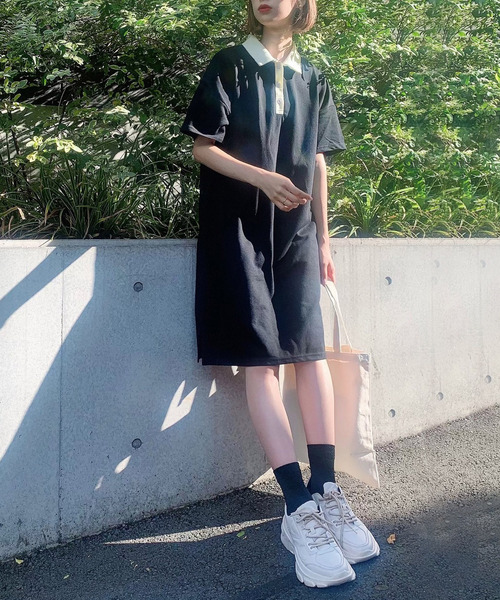 Voyage titty&Co.PETIT(ボヤージュティティアンドコープチ)の「【Voyage titty&Co.】ビックシルエットポロワンピース(ワンピース・レディース・ブラック/ブルー・FREE)」の3枚目の写真