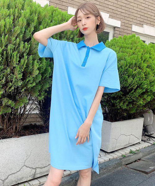 Voyage titty&Co.PETIT(ボヤージュティティアンドコープチ)の「【Voyage titty&Co.】ビックシルエットポロワンピース(ワンピース・レディース・ブラック/ブルー・FREE)」の8枚目の写真