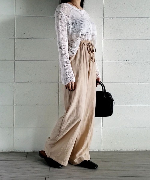 me+em select(ミームセレクト)の「楊柳イージーワイドパンツ【数量限定販売】(その他パンツ・レディース・ベージュ/グリーン/ブラック・FREE)」の7枚目の写真