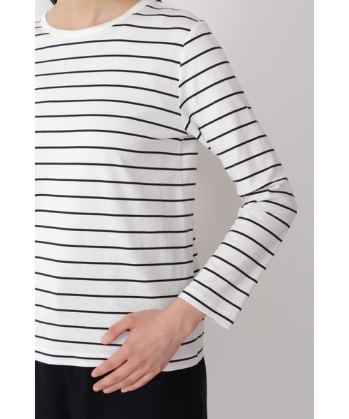 human woman（ヒューマンウーマン）の「◆オーガニック綿天竺プルオーバーボーダー（Tシャツ/カットソー・レディース・ダークインディゴブルー・LARGE/MEDIUM）」の3枚目の写真