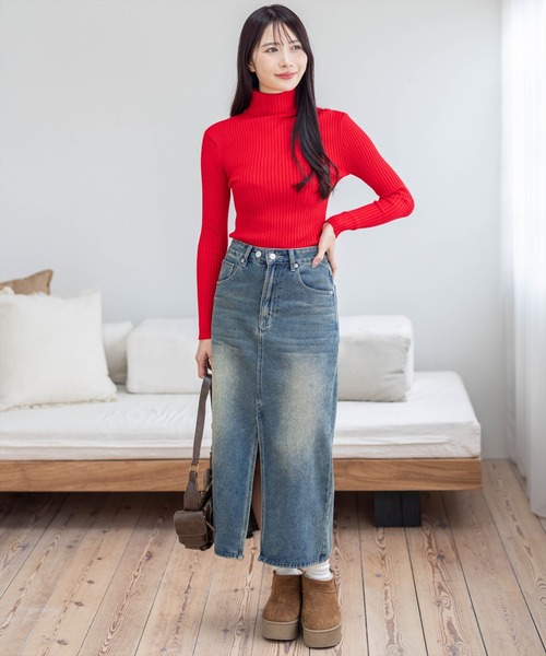 clear（クリア）の「タートルネックベーシックリブニットトップス [フィット感 もっちり柔らか]≪再入荷≫（ニット/セーター・レディース・ブラック/アイボリー/ブルーグレー/マスタード/ワインレッド/モカ/グリーン系その他/グレイッシュベージュ/ピンク/レッド/サックスブルー/イエロー/サーモンピンク/グレー/ブルー・F）」の22枚目の写真