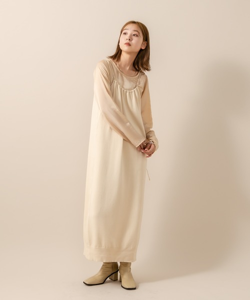 mline（エムライン）の「[mline] WEB限定 ニットキャミワンピース（ワンピース・レディース・アイボリー/ブラウン/ベージュ・FREE）」の4枚目の写真