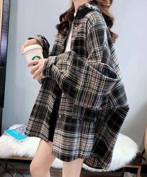 KOR(ケーオーアール)の「オーバーサイズ ドロップショルダー レトロチェック フランネルシャツ(シャツ/ブラウス・レディース・ブラック/オレンジ/グリーン・S/M/L/XL)」の18枚目の写真