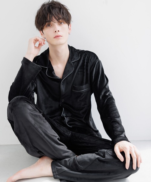 Dita(ディータ)の「メンズパールシャギーシャツルームウェア上下セット(ルームウェア/パジャマ・メンズ・アッシュグレー/ネイビー/ブラック・M/L)」の4枚目の写真