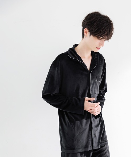 Dita(ディータ)の「メンズパールシャギーシャツルームウェア上下セット(ルームウェア/パジャマ・メンズ・アッシュグレー/ネイビー/ブラック・M/L)」の6枚目の写真