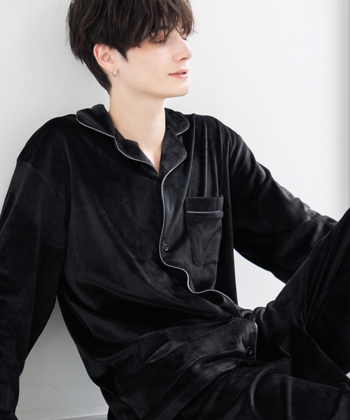 Dita(ディータ)の「メンズパールシャギーシャツルームウェア上下セット(ルームウェア/パジャマ・メンズ・アッシュグレー/ネイビー/ブラック・M/L)」の9枚目の写真