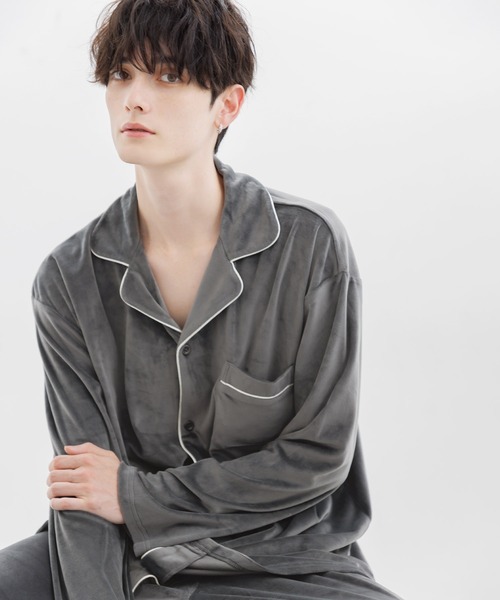 Dita(ディータ)の「メンズパールシャギーシャツルームウェア上下セット(ルームウェア/パジャマ・メンズ・アッシュグレー/ネイビー/ブラック・M/L)」の13枚目の写真