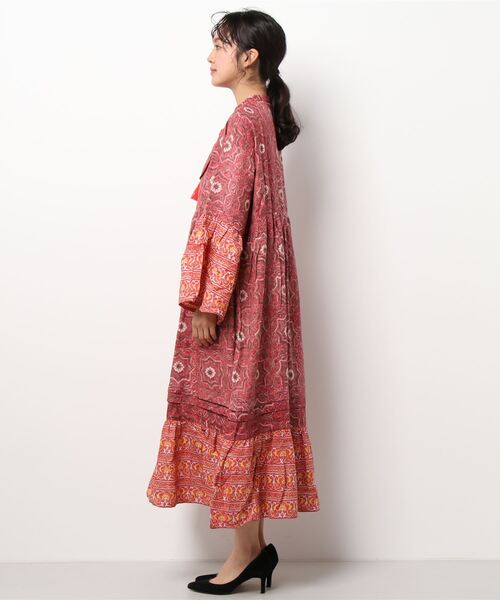 チャイハネ（チャイハネ）の「【チャイハネ】ブロックプリント ボヘラワンピース（ワンピース・レディース・ベージュ/パープル/レッド・FREE）」の5枚目の写真