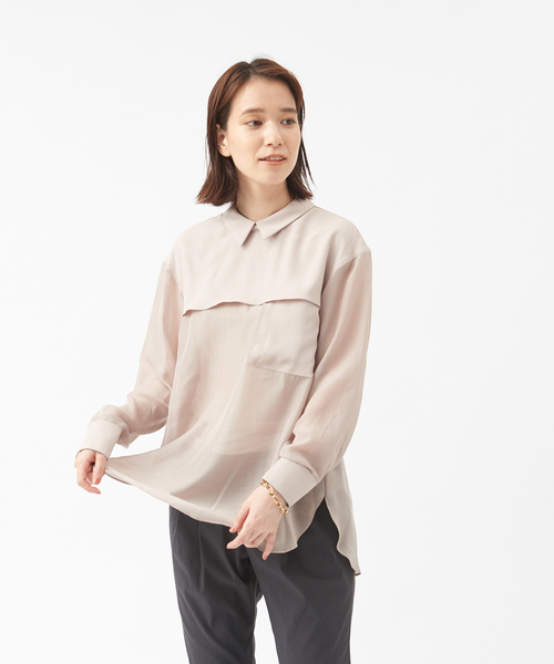 Abahouse Devinette(ドゥヴィネット)の「【BRAHMIN 】異素材コンビブラウス(シャツ/ブラウス・レディース・ベージュ/ダークグリーン/オフホワイト・フリー)」の2枚目の写真