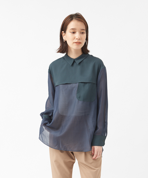 Abahouse Devinette(ドゥヴィネット)の「【BRAHMIN 】異素材コンビブラウス(シャツ/ブラウス・レディース・ベージュ/ダークグリーン/オフホワイト・フリー)」の3枚目の写真