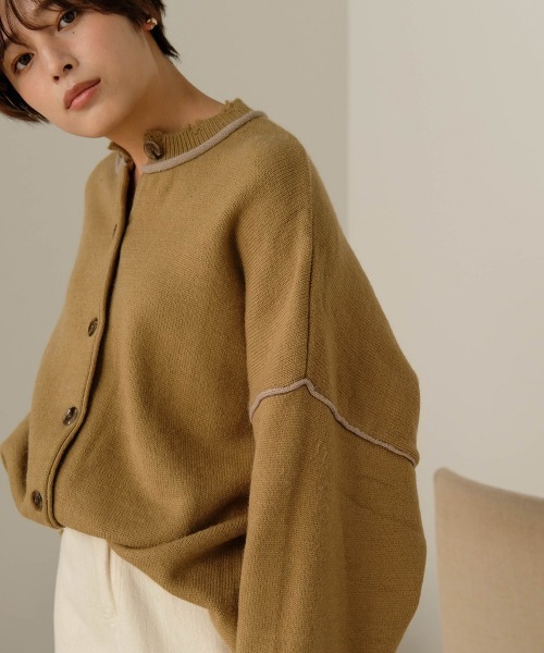 Bab（バブ）の「【WEB限定】バイカラーリンキングニットカーディガン（カーディガン/ボレロ・レディース・アイボリー/ベージュ/ブラック・FREE）」の3枚目の写真