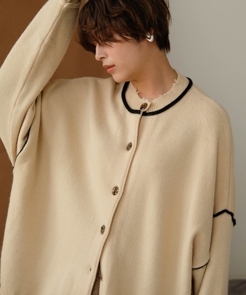 Bab（バブ）の「【WEB限定】バイカラーリンキングニットカーディガン（カーディガン/ボレロ・レディース・アイボリー/ベージュ/ブラック・FREE）」の5枚目の写真