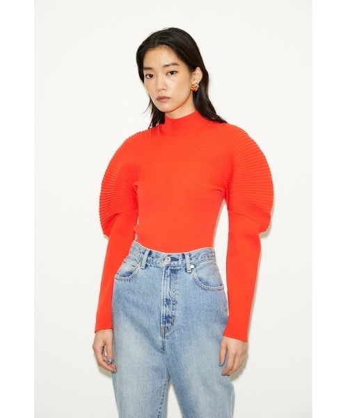 THROW by SLY(スローバイスライ)の「THROW SOPHIA NYLON RIB TOPS/ナイロンリブニットトップス(ニット/セーター・レディース・イエロー/ブラック/クリアレッド・FREE)」の3枚目の写真