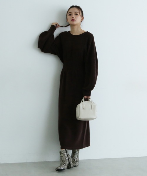 FREE'S MART（フリーズマート）の「◆前後2Wayラウンドスリーブニットワンピース（ワンピース・レディース・ブラウン/グレー/ブルー・FREE）」の2枚目の写真