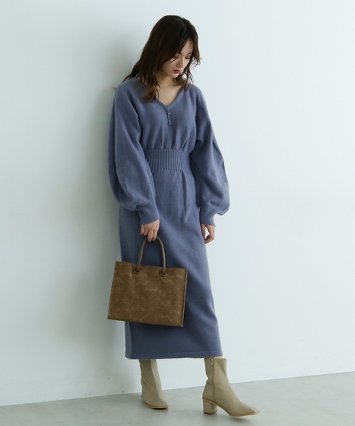 FREE'S MART（フリーズマート）の「◆前後2Wayラウンドスリーブニットワンピース（ワンピース・レディース・ブラウン/グレー/ブルー・FREE）」の3枚目の写真