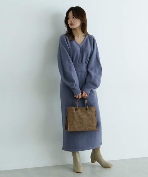 FREE'S MART（フリーズマート）の「◆前後2Wayラウンドスリーブニットワンピース（ワンピース・レディース・ブラウン/グレー/ブルー・FREE）」の8枚目の写真