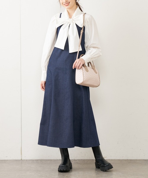 OLIVE des OLIVE（オリーブデオリーブ）の「デニムマーメイドキャミワンピース（ワンピース・レディース・ブラック/オフホワイト/サックスブルー/ワンウォッシュ・FREE）」の4枚目の写真