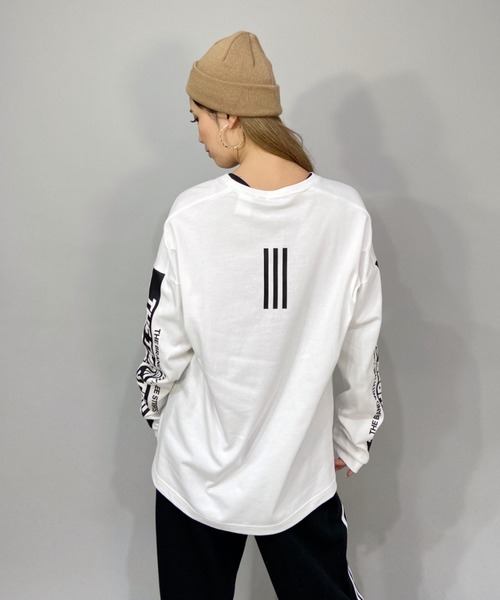 adidas(アディダス)の「adidas/アディダス ビッグシルエット スリーストライプス スリーブプリントロンT/ロングスリーブTEE N1382(Tシャツ/カットソー・メンズ・ホワイト/ブラック・M/L/LL/XXL/XL)」の13枚目の写真