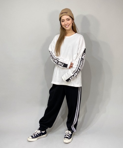 adidas(アディダス)の「adidas/アディダス ビッグシルエット スリーストライプス スリーブプリントロンT/ロングスリーブTEE N1382(Tシャツ/カットソー・メンズ・ホワイト/ブラック・M/L/LL/XXL/XL)」の14枚目の写真