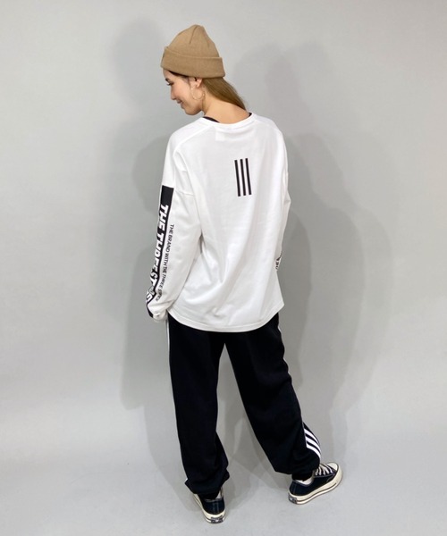 adidas(アディダス)の「adidas/アディダス ビッグシルエット スリーストライプス スリーブプリントロンT/ロングスリーブTEE N1382(Tシャツ/カットソー・メンズ・ホワイト/ブラック・M/L/LL/XXL/XL)」の15枚目の写真