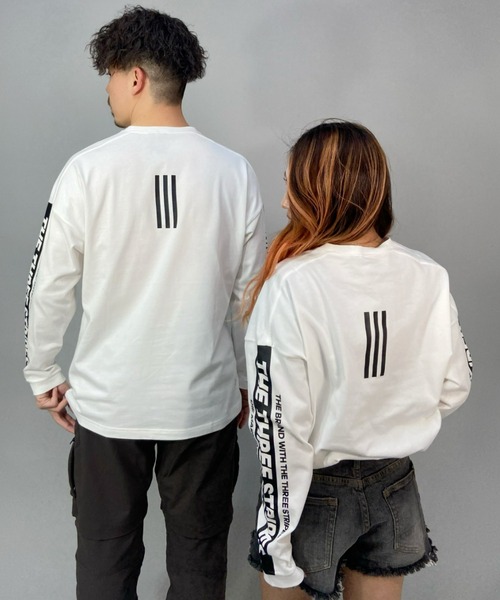 adidas(アディダス)の「adidas/アディダス ビッグシルエット スリーストライプス スリーブプリントロンT/ロングスリーブTEE N1382(Tシャツ/カットソー・メンズ・ホワイト/ブラック・M/L/LL/XXL/XL)」の4枚目の写真