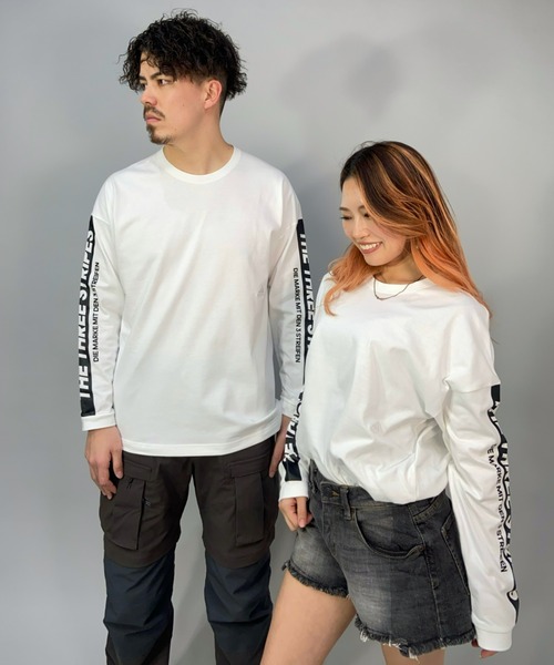 adidas(アディダス)の「adidas/アディダス ビッグシルエット スリーストライプス スリーブプリントロンT/ロングスリーブTEE N1382(Tシャツ/カットソー・メンズ・ホワイト/ブラック・M/L/LL/XXL/XL)」の3枚目の写真
