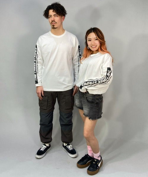 adidas(アディダス)の「adidas/アディダス ビッグシルエット スリーストライプス スリーブプリントロンT/ロングスリーブTEE N1382(Tシャツ/カットソー・メンズ・ホワイト/ブラック・M/L/LL/XXL/XL)」の6枚目の写真