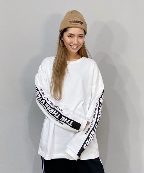 adidas(アディダス)の「adidas/アディダス ビッグシルエット スリーストライプス スリーブプリントロンT/ロングスリーブTEE N1382(Tシャツ/カットソー・メンズ・ホワイト/ブラック・M/L/LL/XXL/XL)」の7枚目の写真