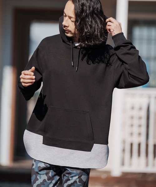 CAMBIO（カンビオ）の「mpa2813-裾ワッフル切替パーカー（パーカー・メンズ・ライトブルー/グレー/ブラック・S/L/M）」の2枚目の写真