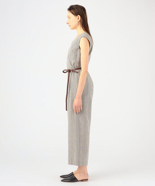 美品　トゥモローランド　メランジリネン カシュクールオールインワン　36  茶色 セール 40%OFF】メランジリネン カシュクールオールインワン
