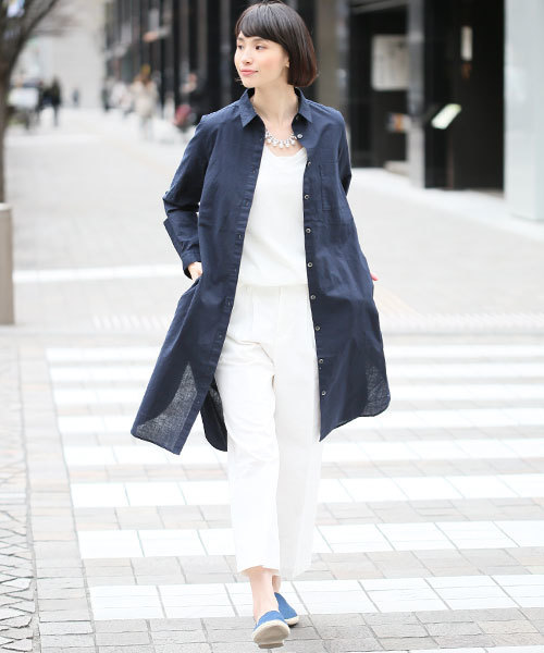 LEPSIM（レプシィム）の「シャツワンピコート　560246（その他アウター・レディース・オフホワイト/ネイビー/ストライプ・LARGE/MEDIUM）」の3枚目の写真