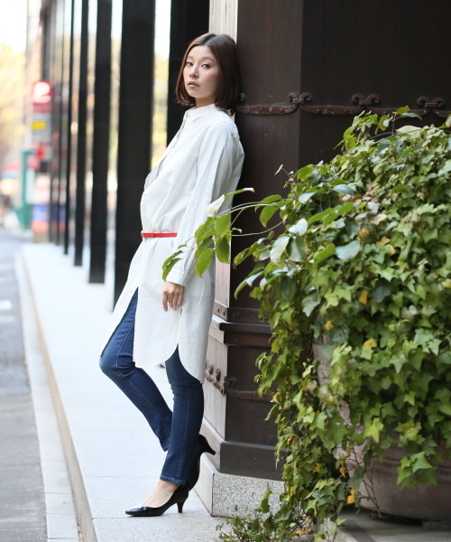 LEPSIM（レプシィム）の「シャツワンピコート　560246（その他アウター・レディース・オフホワイト/ネイビー/ストライプ・LARGE/MEDIUM）」の5枚目の写真