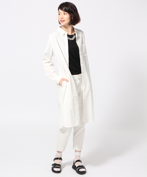 LEPSIM（レプシィム）の「シャツワンピコート　560246（その他アウター・レディース・オフホワイト/ネイビー/ストライプ・LARGE/MEDIUM）」の4枚目の写真