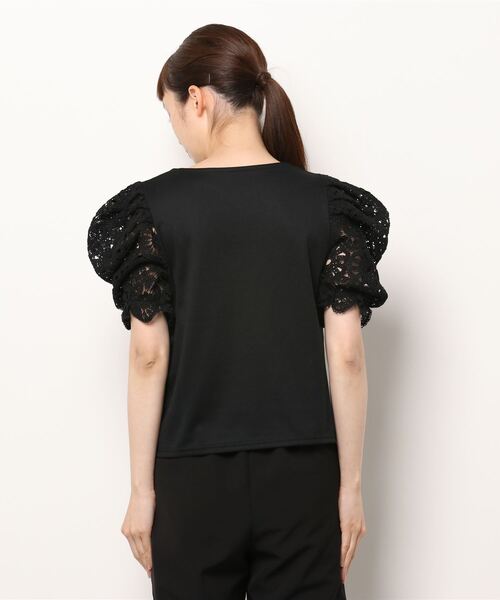 PICCIN(ピッチン)の「袖クロシェ編みプルオーバー(Tシャツ/カットソー・レディース・オフホワイト/ブラック/ベージュ・M/L)」の5枚目の写真