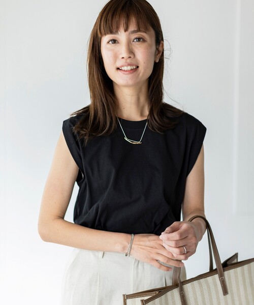 THE SHOP TK (ザ ショップ ティーケー )の「◆【S~XLサイズ展開】フレンチスリーブカットソー(Tシャツ/カットソー・レディース・ブラック/ライトベージュ/レンガ/レモンイエロー/ホワイト系/ブラウン系・11/12/13/14)」の3枚目の写真